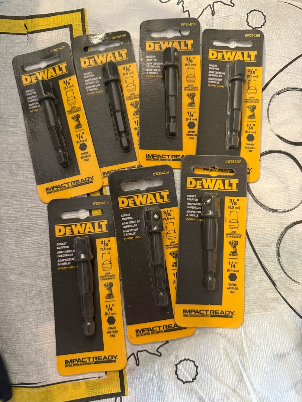 3/8" to 1/4" Impact Ready Socket Adapter - Black/Yellow 8 total